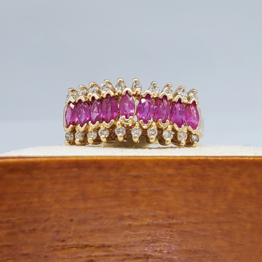 1.73ctw Ruby & Diamond Band Ring 14k solid Gold - Picture 3 of 13